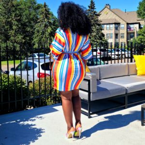 Stylish V Neck Rainbow Stripped Mini Dress_backside